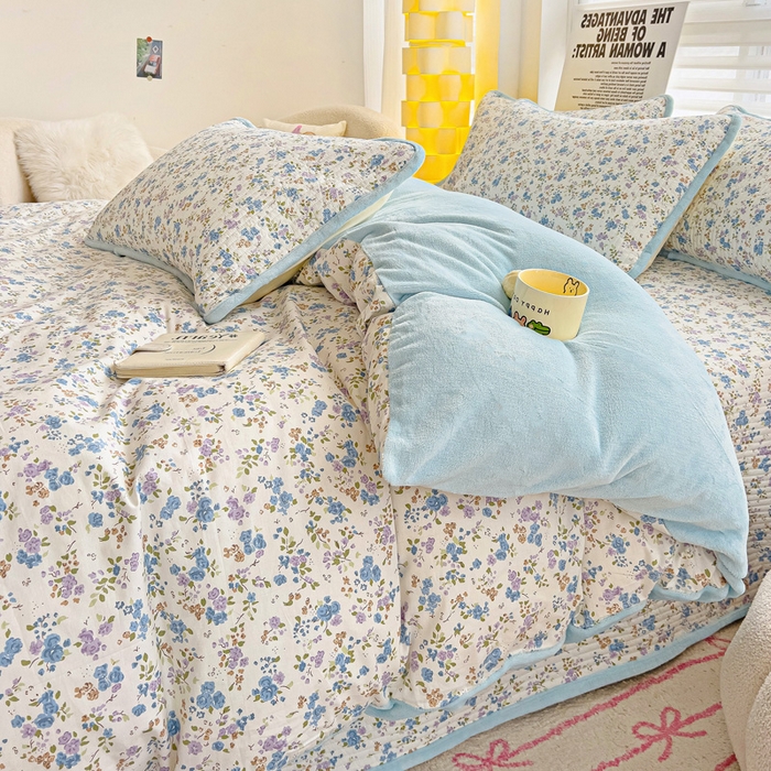 91家纺网 家纺一手货源 找家纺 2024新款水洗全棉牛奶绒床盖四件套 晚风