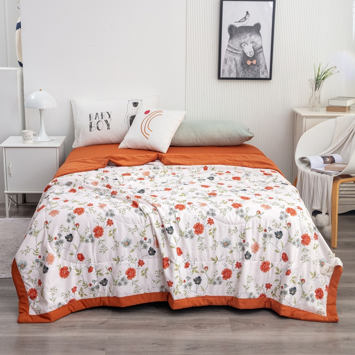 91家纺网 家纺一手货源 找家纺 梦莎被业 2025新款A类水洗棉麻夏凉被夏被四件套棉麻双层纱大豆夏被空调被直播热款-主图二 浪漫花语