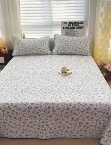 91家纺网 家纺一手货源 找家纺 2024新款水洗全棉牛奶绒床盖三件套 晚风