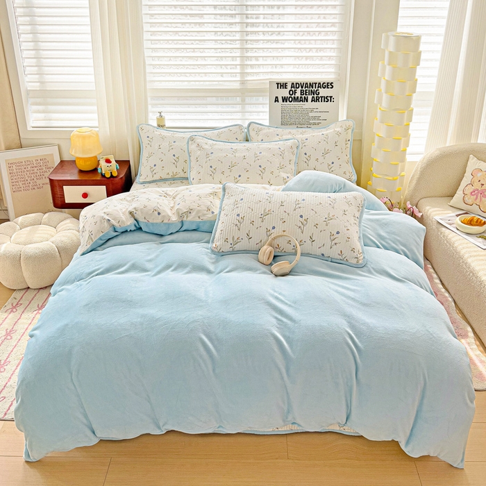 91家纺网 家纺一手货源 找家纺 2024新款水洗全棉牛奶绒床盖四件套 一米阳光