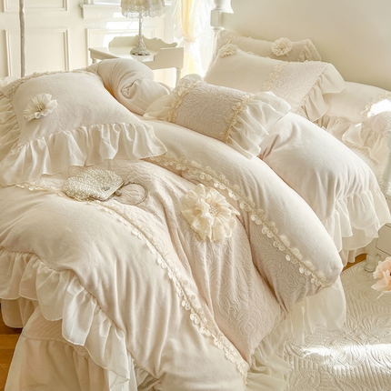 乐朵家居 2024新款 梦妮莎 牛奶绒床单款床盖款四件套 白（控价 单269 夹棉299）