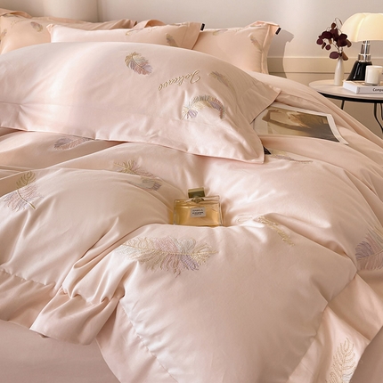 91家纺网 家纺一手货源 找家纺 （总） 【A类母婴级】加厚保暖全棉磨毛四件套纯棉刺绣床单被套轻奢风床笠款纯色简约床上用品 洛依