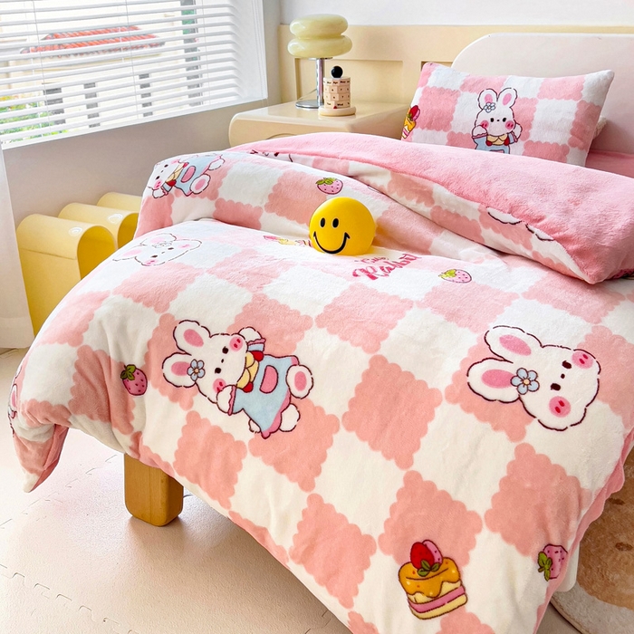 91家纺网 家纺一手货源 找家纺 乐秀家纺 2025新款A类牛奶绒幼儿园被子可拆卸被套+被芯 啵啵兔