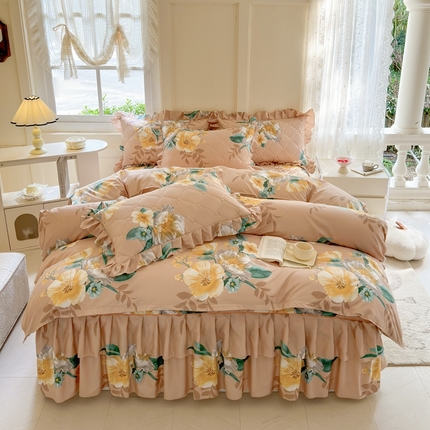 91家纺网 家纺一手货源 找家纺 （总）雨田家纺 2024新款印花夹棉床裙四件套