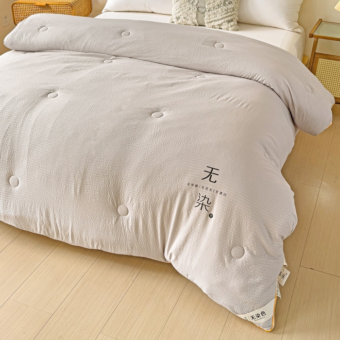 91家纺网 家纺一手货源 找家纺 梦莎被业 2025新款A类无染针织水洗棉大豆子母被 经典灰