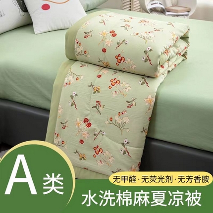 91家纺网 家纺一手货源 找家纺 （总）梦莎被业 2025新款A类水洗棉麻夏凉被夏被四件套棉麻双层纱大豆夏被空调被直播热款-主图二