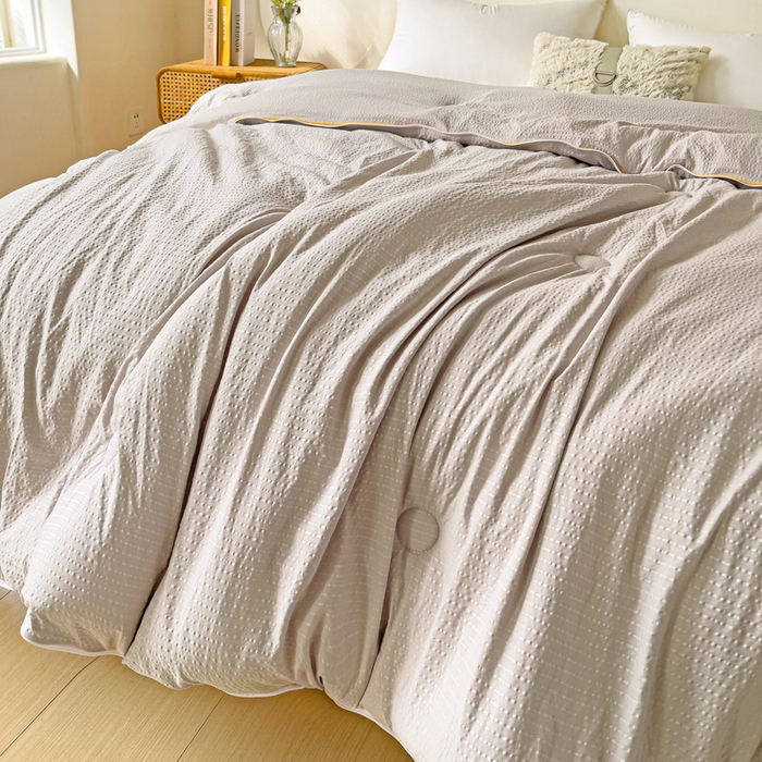 91家纺网 家纺一手货源 找家纺 梦莎被业 2025新款A类无染针织水洗棉大豆子母被 经典灰