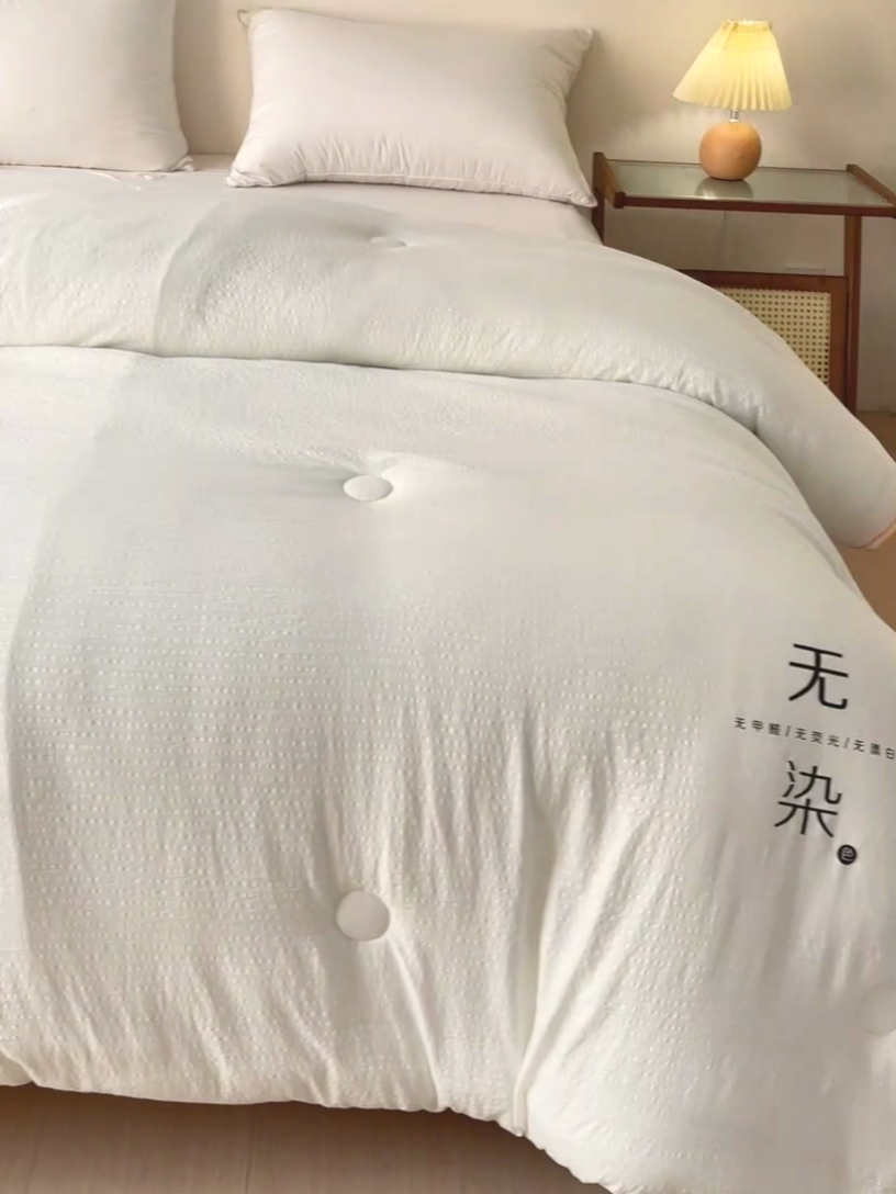 91家纺网 家纺一手货源 找家纺 梦莎被业 2025新款A类无染针织水洗棉大豆子母被 珍珠白