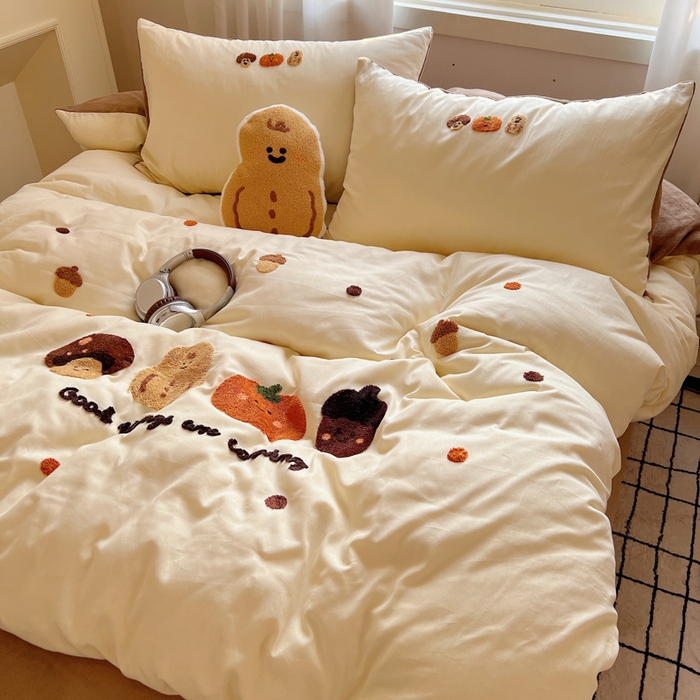 91家纺网 家纺一手货源 找家纺 2025新款牛奶绒+全棉毛巾绣四件套 蔬菜庄园