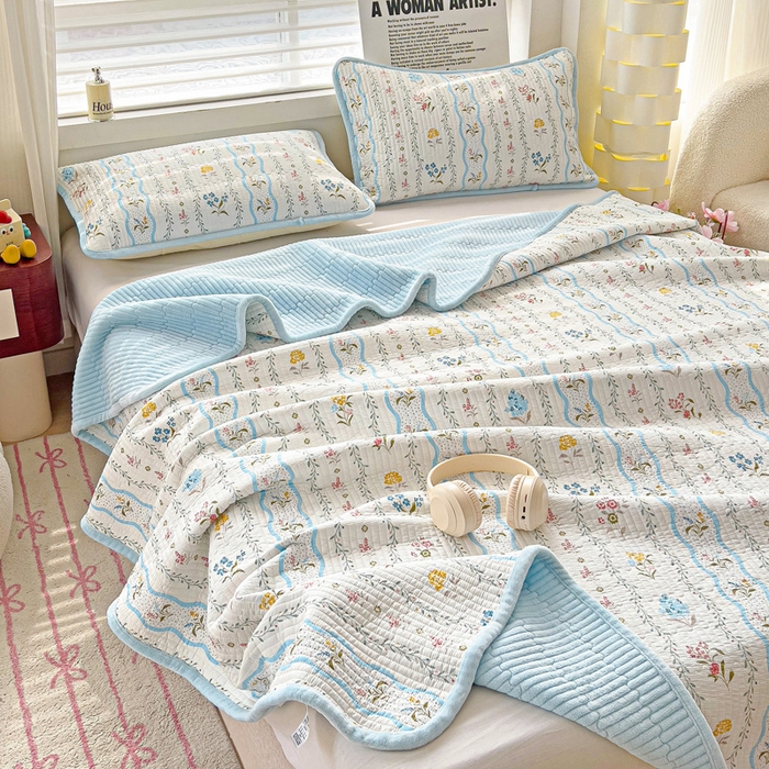 91家纺网 家纺一手货源 找家纺 2024新款水洗全棉牛奶绒床盖三件套 云河梦