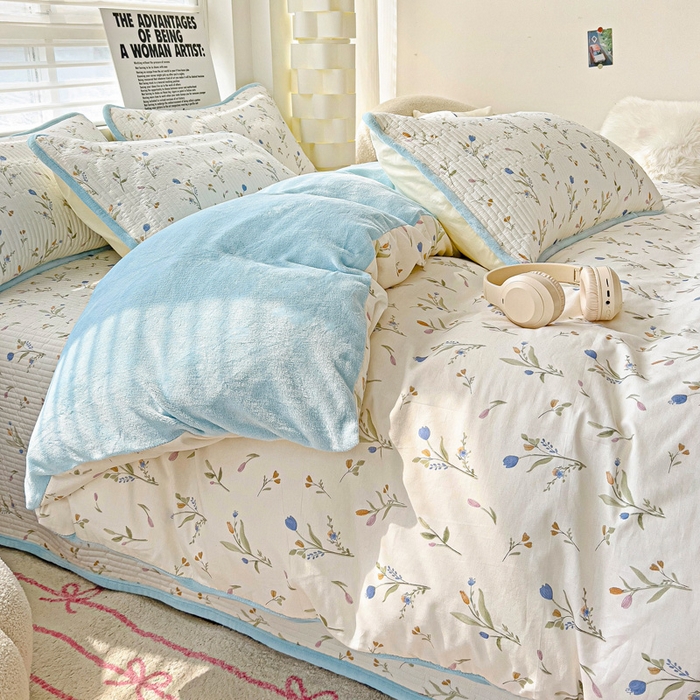 91家纺网 家纺一手货源 找家纺 2024新款水洗全棉牛奶绒床盖四件套 一米阳光