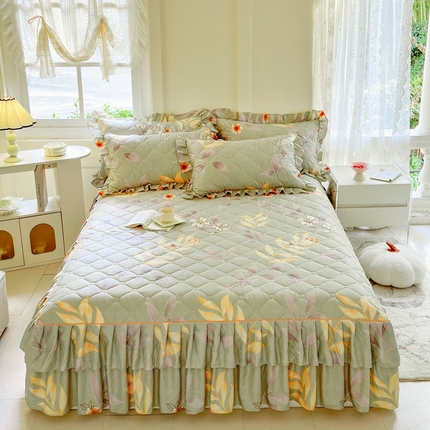 91家纺网 家纺一手货源 找家纺 （总）2024新款印花夹棉床裙三件套