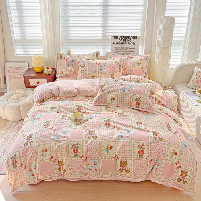 91家纺网 家纺一手货源 找家纺 2024新款水洗全棉牛奶绒床盖四件套 甜甜屋