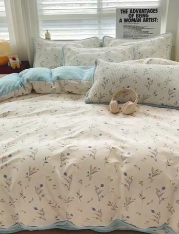 91家纺网 家纺一手货源 找家纺 2024新款水洗全棉牛奶绒床盖四件套 一米阳光