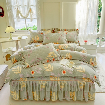91家纺网 家纺一手货源 找家纺 （总）雨田家纺 2024新款印花夹棉床裙四件套