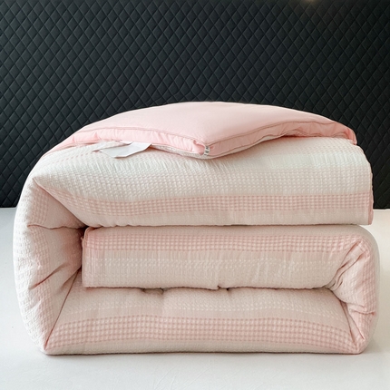 蓝冰家纺 2024新款渐变华夫格大豆被冬被 网格时代--粉