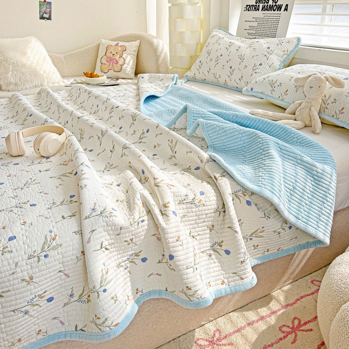 91家纺网 家纺一手货源 找家纺 2024新款水洗全棉牛奶绒床盖三件套 一米阳光