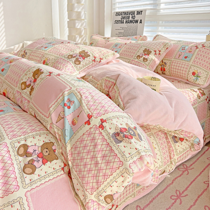 91家纺网 家纺一手货源 找家纺 2024新款水洗全棉牛奶绒床盖四件套 甜甜屋