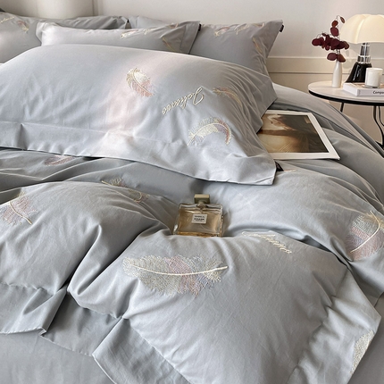 91家纺网 家纺一手货源 找家纺 （总） 【A类母婴级】加厚保暖全棉磨毛四件套纯棉刺绣床单被套轻奢风床笠款纯色简约床上用品 洛依