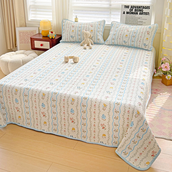 91家纺网 家纺一手货源 找家纺 2024新款水洗全棉牛奶绒床盖三件套 云河梦