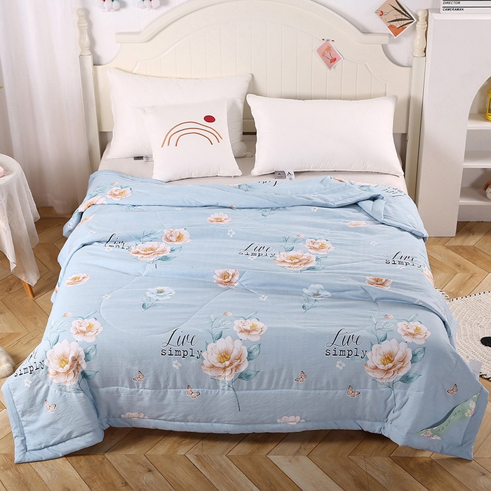 91家纺网 家纺一手货源 找家纺 梦莎被业 2025新款水洗棉印花亲肤可水洗夏凉被空调被四季被夏被被子被芯 国色天香蓝