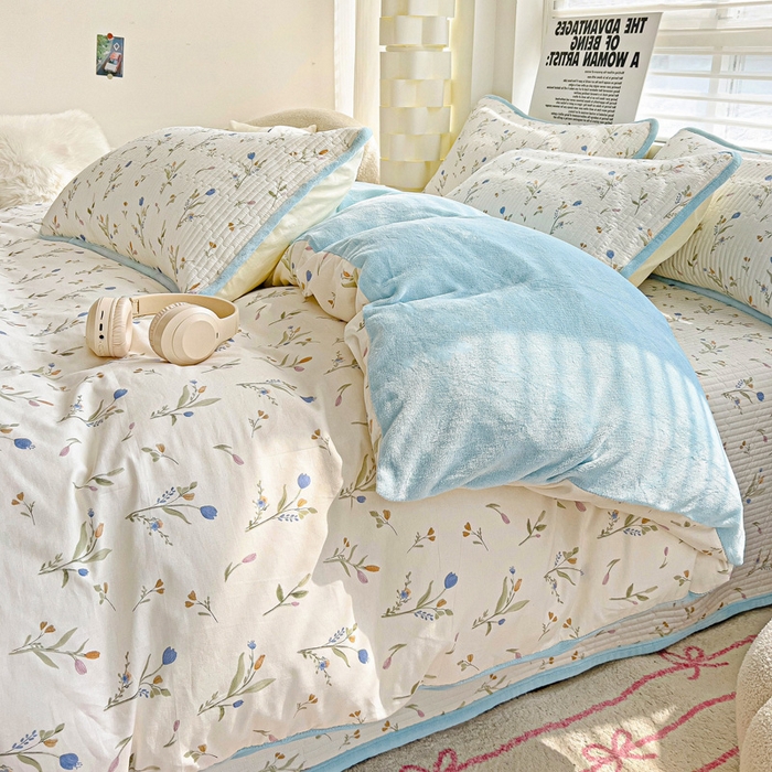 91家纺网 家纺一手货源 找家纺 2024新款水洗全棉牛奶绒床盖四件套 一米阳光