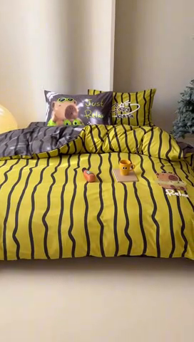 91家纺网 家纺一手货源 找家纺 2024春季新品毛巾绣13370全棉卡通系列四件套 卡皮巴拉