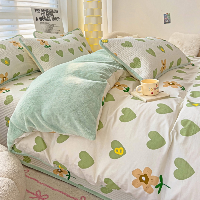 91家纺网 家纺一手货源 找家纺 2024新款水洗全棉牛奶绒床盖四件套 佳朵