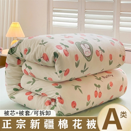 91家纺网 家纺一手货源 找家纺 晓时候 2025新款印花水洗棉新疆棉花被可拆洗被子被芯冬被春秋被 樱桃萌兔