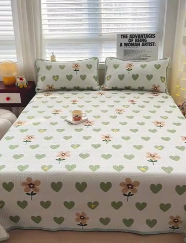 91家纺网 家纺一手货源 找家纺 2024新款水洗全棉牛奶绒床盖三件套 甜甜屋