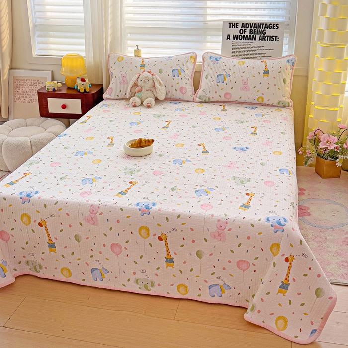 91家纺网 家纺一手货源 找家纺 2024新款水洗全棉牛奶绒床盖三件套 游乐园