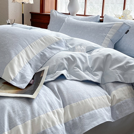 91家纺网 家纺一手货源 找家纺 （总)    A类加厚全棉磨毛四件套纯棉数码印花拼接被套床单轻奢风床笠款床上用品   