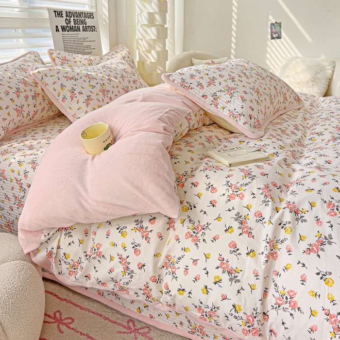 91家纺网 家纺一手货源 找家纺 2024新款水洗全棉牛奶绒床盖四件套 好事花生