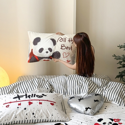 2024春季新品毛巾绣13370全棉卡通系列四件套 熊猫