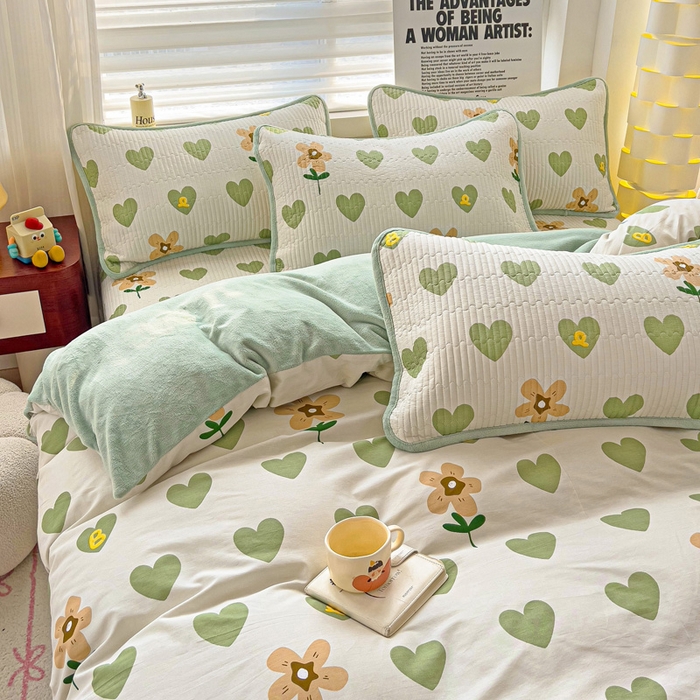 91家纺网 家纺一手货源 找家纺 2024新款水洗全棉牛奶绒床盖四件套 佳朵