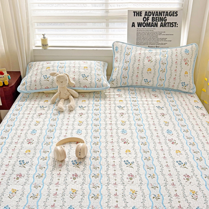 91家纺网 家纺一手货源 找家纺 2024新款水洗全棉牛奶绒床盖三件套 云河梦