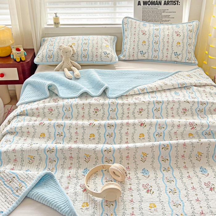 91家纺网 家纺一手货源 找家纺 2024新款水洗全棉牛奶绒床盖三件套 云河梦