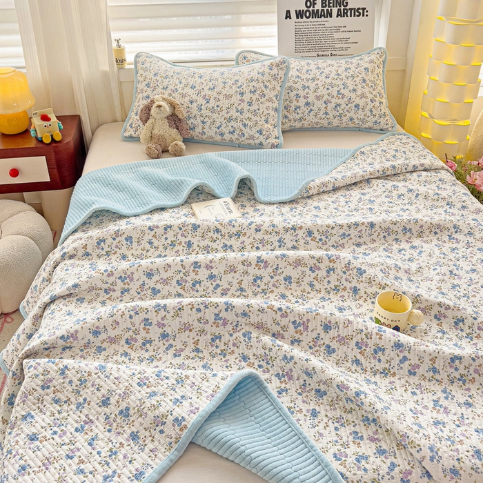 91家纺网 家纺一手货源 找家纺 2024新款水洗全棉牛奶绒床盖三件套 晚风