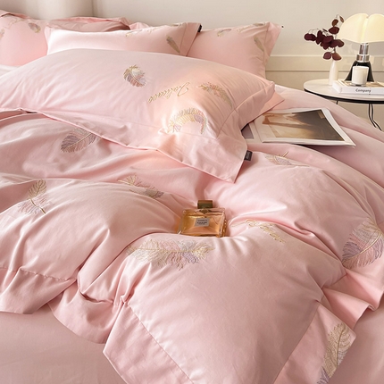 91家纺网 家纺一手货源 找家纺 （总） 【A类母婴级】加厚保暖全棉磨毛四件套纯棉刺绣床单被套轻奢风床笠款纯色简约床上用品 洛依