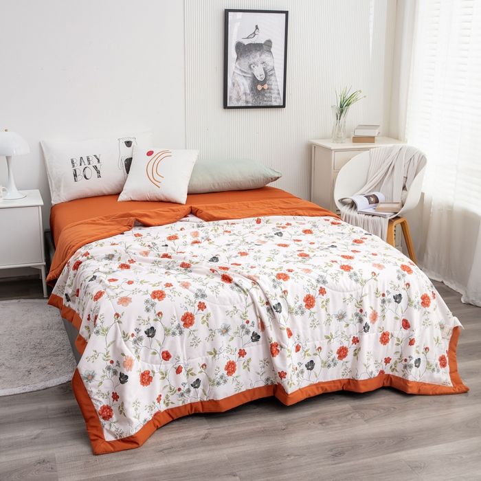 91家纺网 家纺一手货源 找家纺 梦莎被业 2025新款A类水洗棉麻夏凉被夏被四件套棉麻双层纱大豆夏被空调被直播热款-主图二 浪漫花语