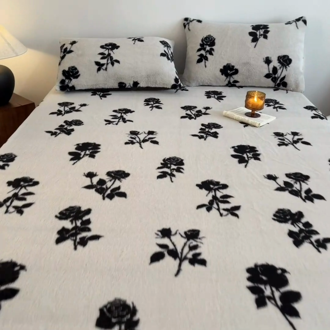 91家纺网 家纺一手货源 找家纺 子曰 2025新款加厚美拉德兔绒床笠床褥子床护垫 美拉德-玫瑰(白)