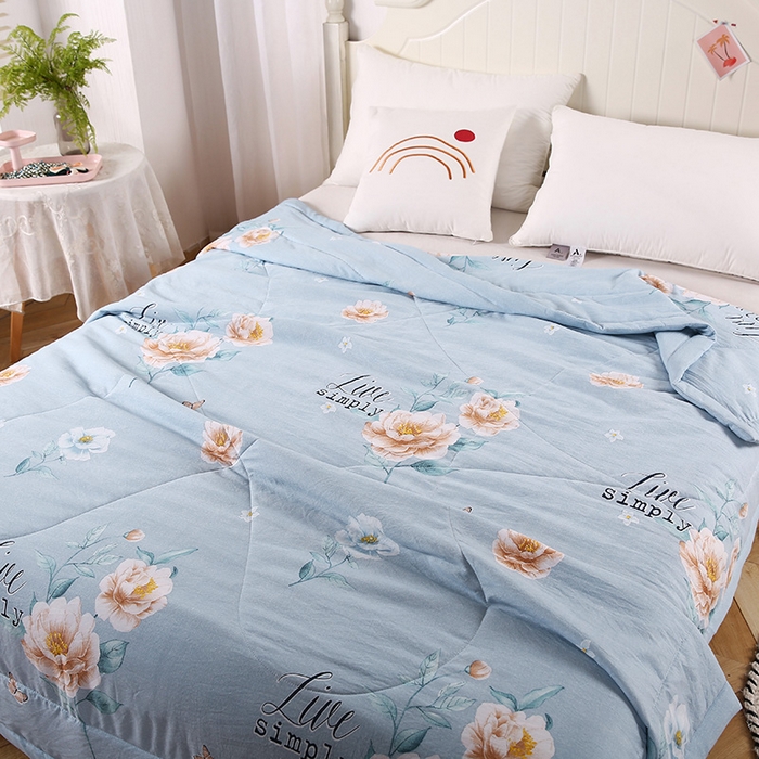 91家纺网 家纺一手货源 找家纺 梦莎被业 2025新款水洗棉印花亲肤可水洗夏凉被空调被四季被夏被被子被芯 国色天香蓝
