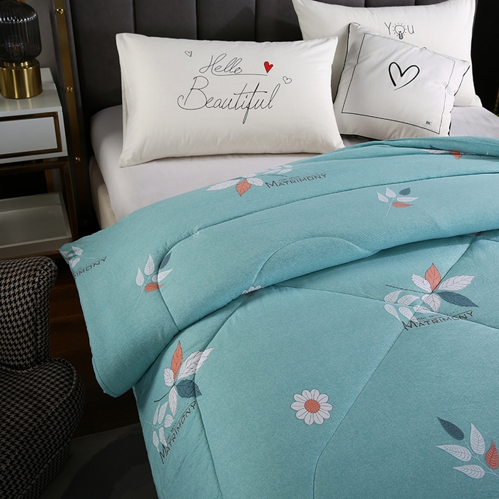 91家纺网 家纺一手货源 找家纺 梦莎被业 2025新款水洗棉印花舒适春秋被四季被夏被冬被被子被芯 一抹清香绿