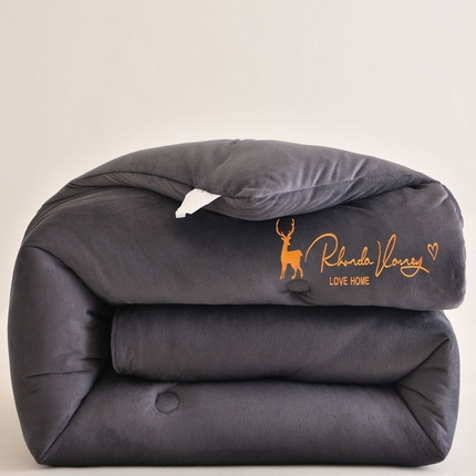 蓝冰家纺 2024新款水晶绒羽丝棉刺绣冬被 尊贵高级灰