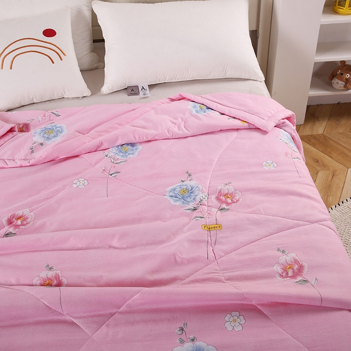 91家纺网 家纺一手货源 找家纺 梦莎被业 2025新款水洗棉印花亲肤可水洗夏凉被空调被四季被夏被被子被芯 国色天香粉