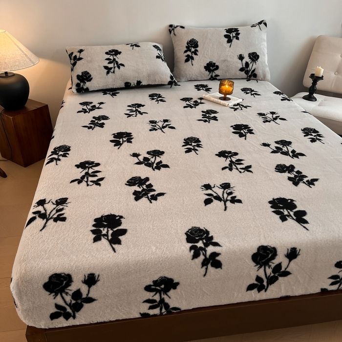 91家纺网 家纺一手货源 找家纺 子曰 2025新款加厚美拉德兔绒床笠床褥子床护垫 美拉德-玫瑰(白)