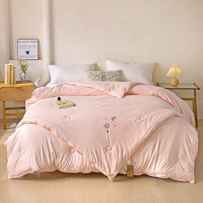 91家纺网 家纺一手货源 找家纺 梦莎被业 2025新款A类无染针织水洗棉大豆子母被 优雅玉