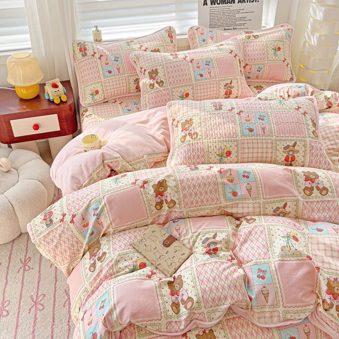 91家纺网 家纺一手货源 找家纺 2024新款水洗全棉牛奶绒床盖四件套 甜甜屋