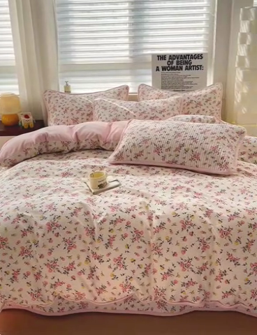 91家纺网 家纺一手货源 找家纺 2024新款水洗全棉牛奶绒床盖四件套 好事花生