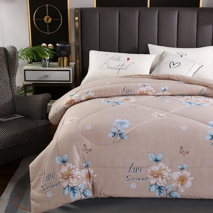 91家纺网 家纺一手货源 找家纺 梦莎被业 2025新款水洗棉印花舒适春秋被四季被夏被冬被被子被芯 国色天香驼